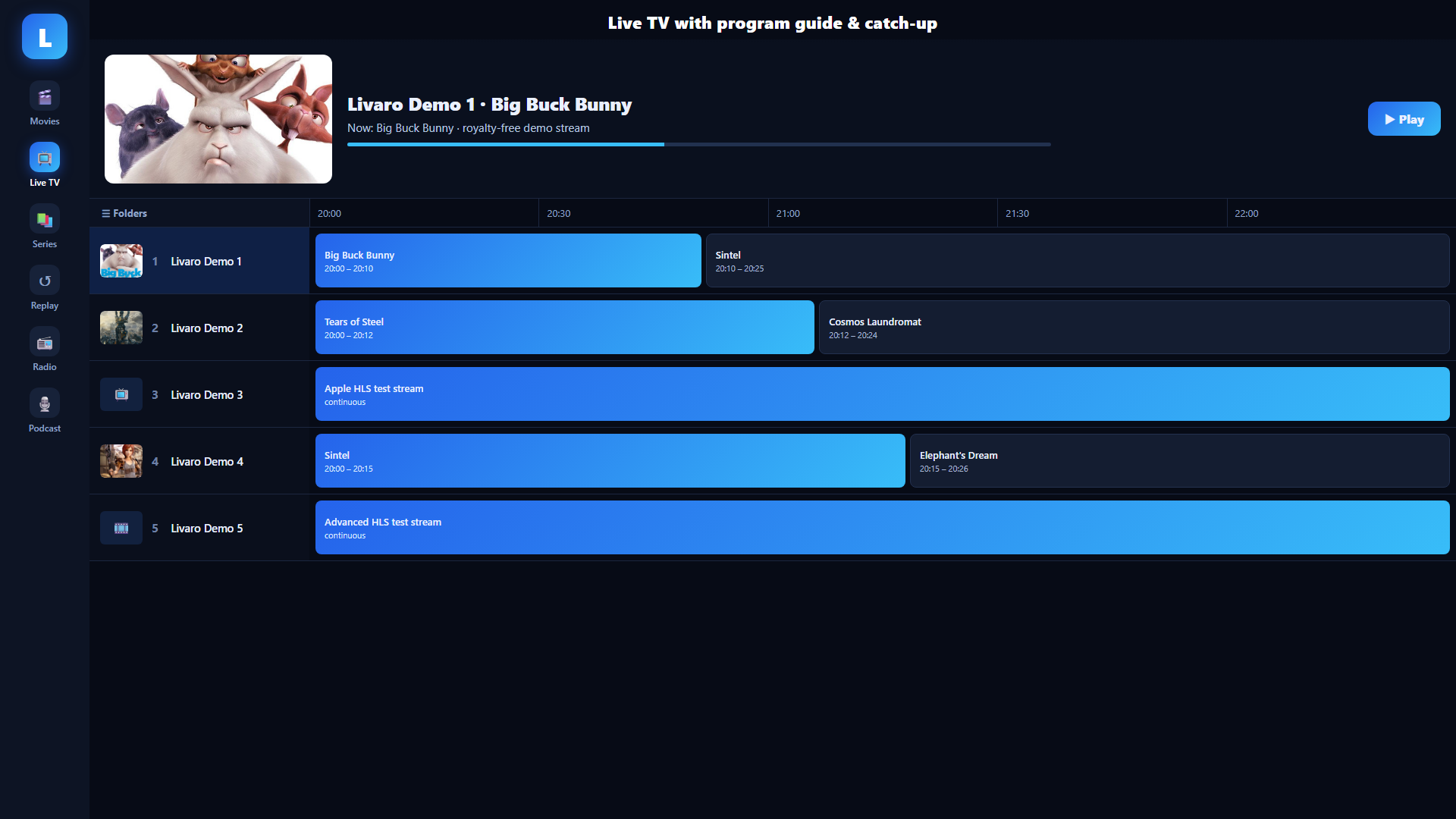 Live TV with TV guide